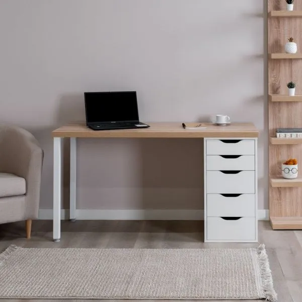 Стол письменный Ингар 2/5Т 140x75x55, дуб беленый/белый