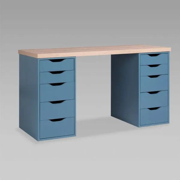 S01170 Ингар 2/55 стол письменный 140x75x55, дуб беленый/серо-бирюзовый