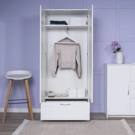 2.02.01.240.1 СИРИУС шкаф для одежды 2 двери и 1 ящик белый RU