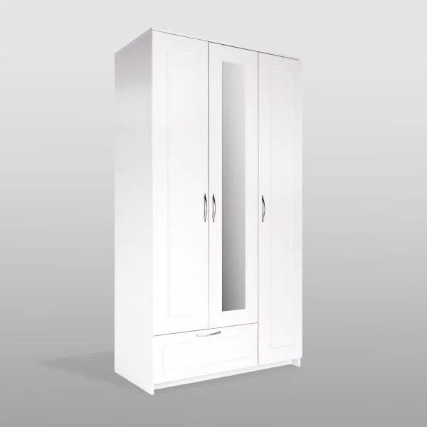 2.02.01.510.1 СИРИУС шкаф 3 двери и 1 ящик 117х59х220 белый RU (с 1 зеркалом)