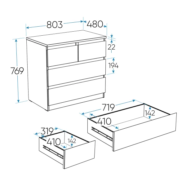 2.05.02.050.1 МАЛЬТА комод 2+2 ящика 80х76 белый RU