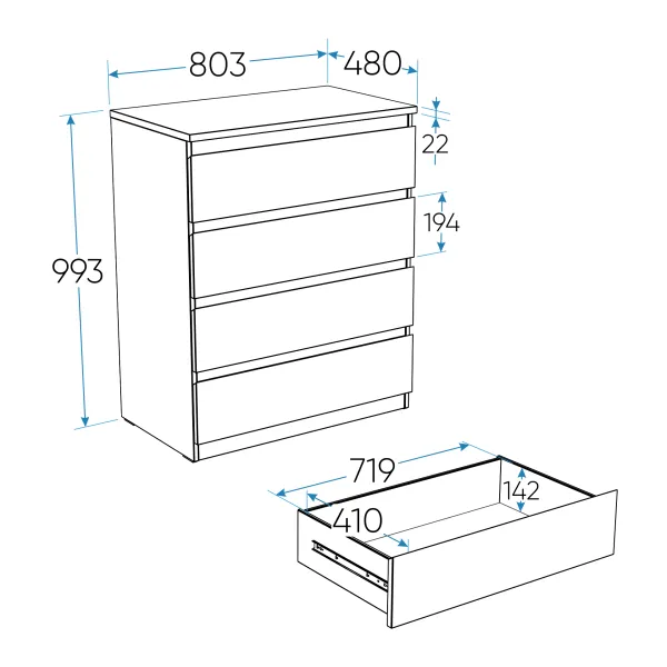 2.05.02.070.1 МАЛЬТА комод 4 ящика 80х99 белый RU