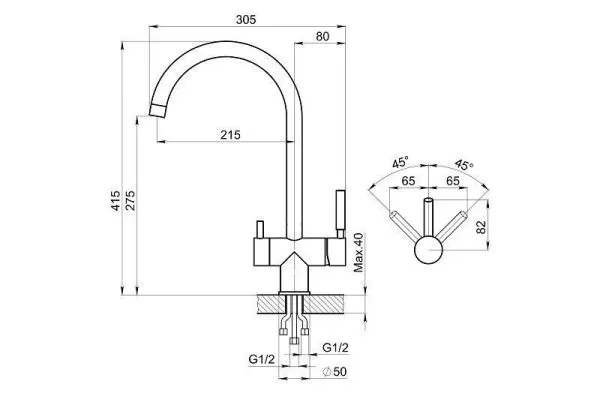 KS-7104, СТАЛЬ САТИН, СМЕСИТЕЛЬ КУХОННЫЙ