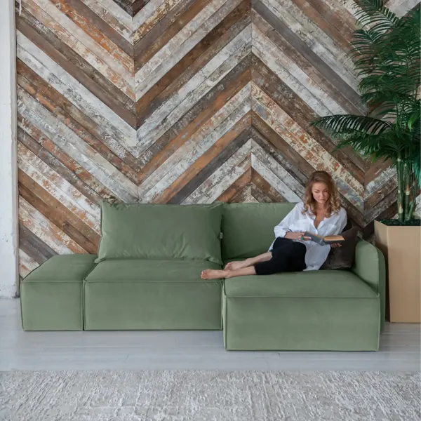 ПОРТЛЕНД Диван прямой с банкеткой зеленый