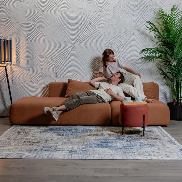 НОВЫЕ ЭМОЦИИ Диван прямой, терракотовый, банкетка слева