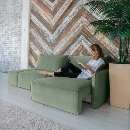 ПОРТЛЕНД Диван прямой с банкеткой зеленый