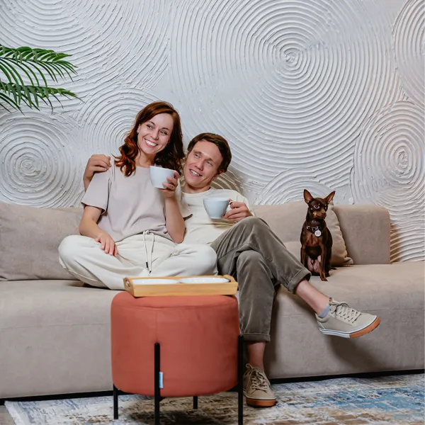 НОВЫЕ ЭМОЦИИ Диван прямой, латте, банкетка справа