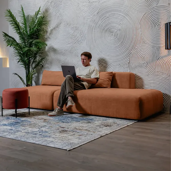 НОВЫЕ ЭМОЦИИ Диван прямой, терракотовый, банкетка справа