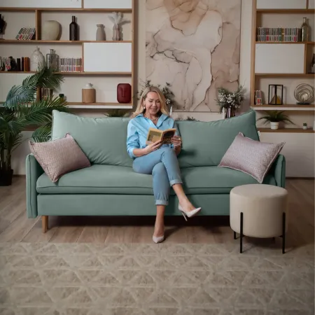 СКАНДИ Диван тканевый прямой мятный