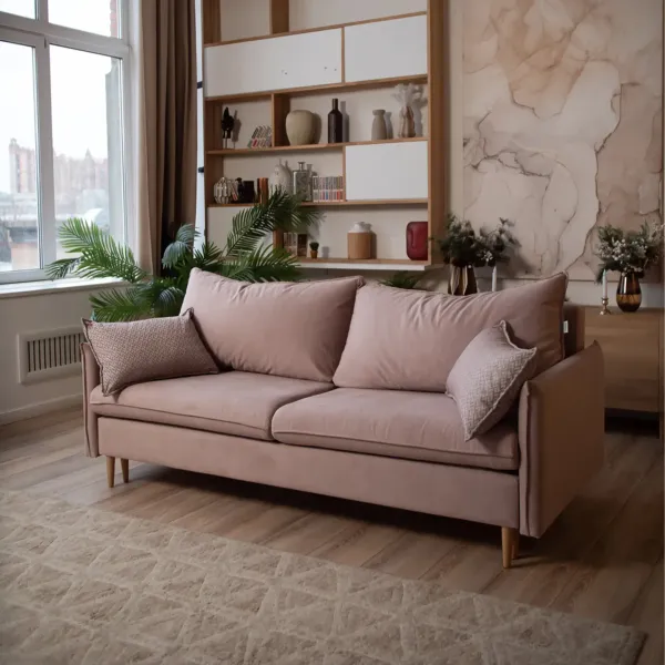 СКАНДИ Диван тканевый прямой розовый